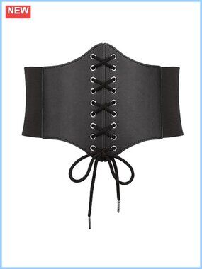 Lace Up Corset Belt Wide Elastic Waist Belt PU Leather Renaissance Cosplay